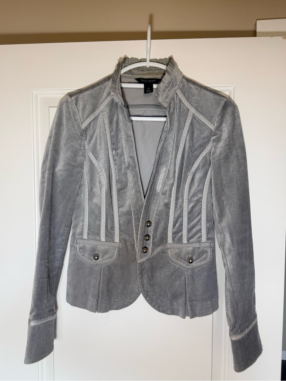 White House Black Market Gray Velvet Structured Blazer